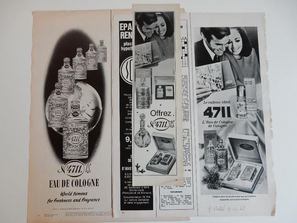 4711 Eau de Cologne 3 x buitenlandse reclame knipsels., Ophalen of Verzenden, 1960 tot 1980, Buitenland, Knipsel(s)