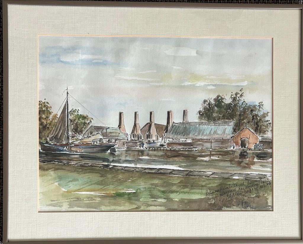 Bep Bruin-Bongers - Aquarel Leiderdorp, Antiek en Kunst, Ophalen of Verzenden