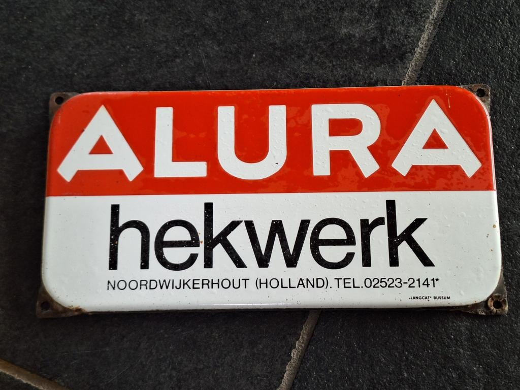 Vintage Alura Hekwerk Emaille Reclamebord, Ophalen of Verzenden
