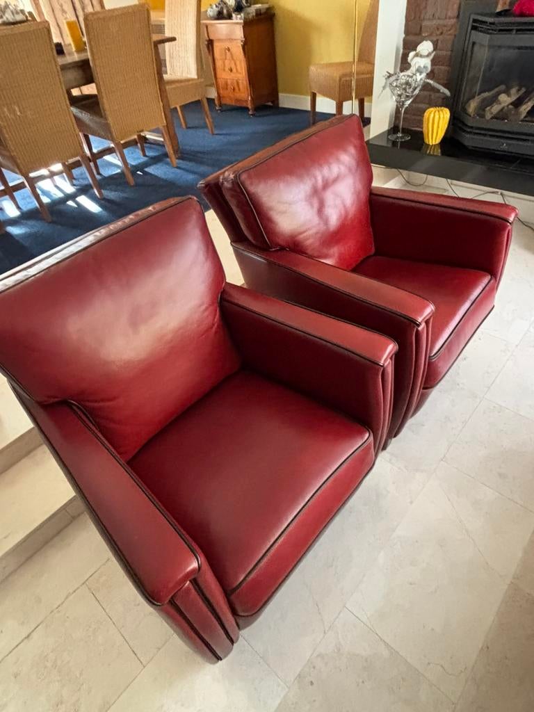 Art deco fauteuils, Huis en Inrichting, Art deco, Minder dan 75 cm, Leer, Ophalen of Verzenden
