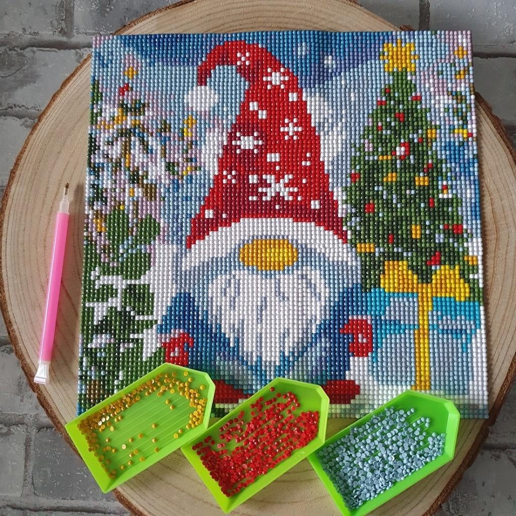 Diamond painting Kerst gnome 30x30 cm DIY Kit Zelf maken Cre, F, F, Verzenden, Nieuw