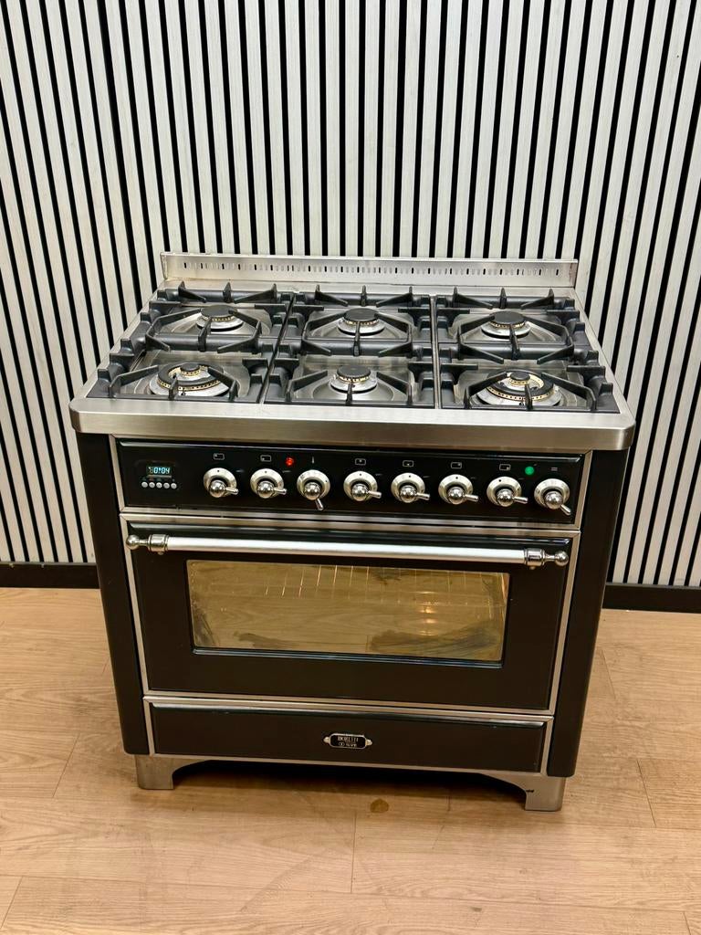 Luxe Boretti Majestic Fornuis antraciet/chroom 91x70 cm, Witgoed en Apparatuur, Fornuizen, Zo goed als nieuw, Vrijstaand, Gas