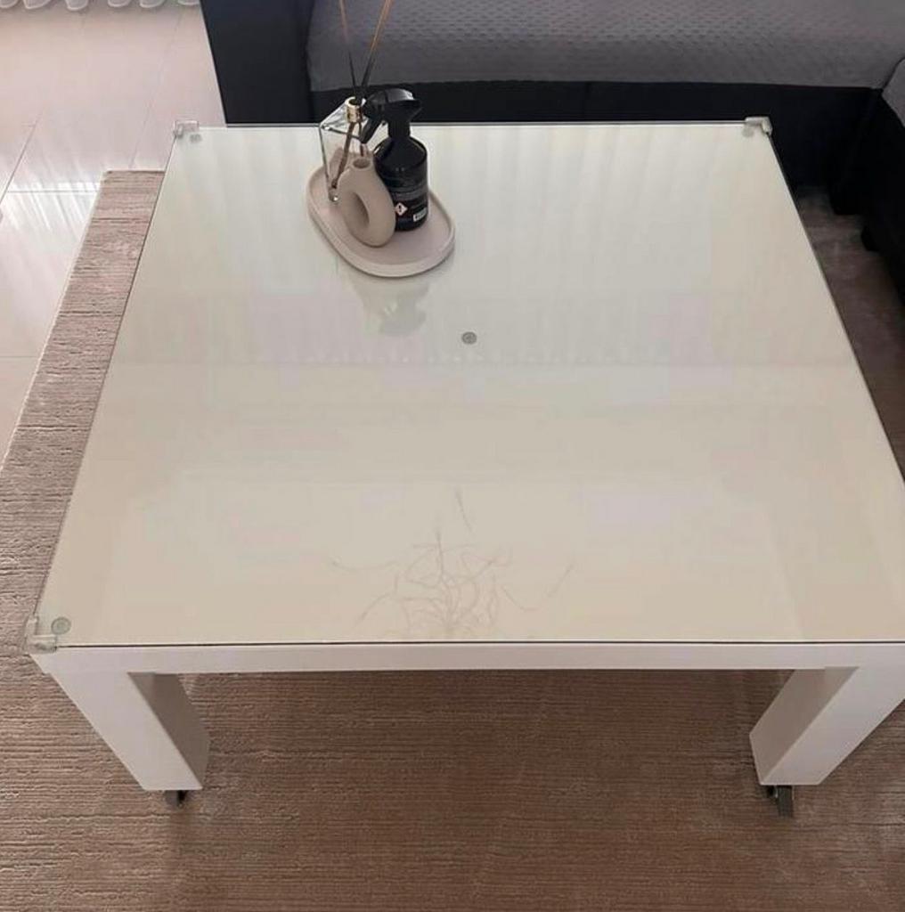 Hoogglans salontafel met glasplaat - 100x100cm, Huis en Inrichting, Tafels | Salontafels, Ophalen, Vierkant, 50 tot 100 cm, Minder dan 50 cm