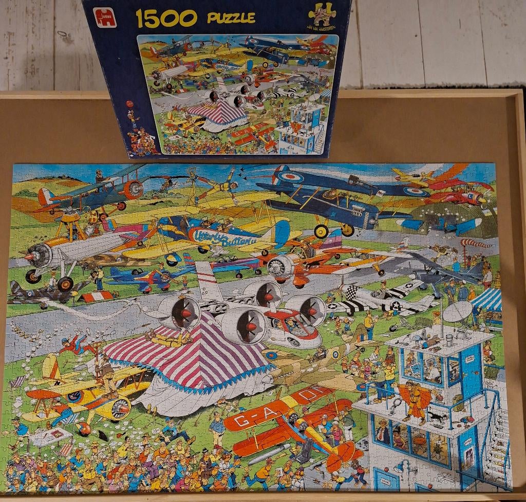 Jan van haasteren, de vliegshow, 1500 stukjes, compleet, Ophalen of Verzenden, 500 t/m 1500 stukjes, Gebruikt, Legpuzzel
