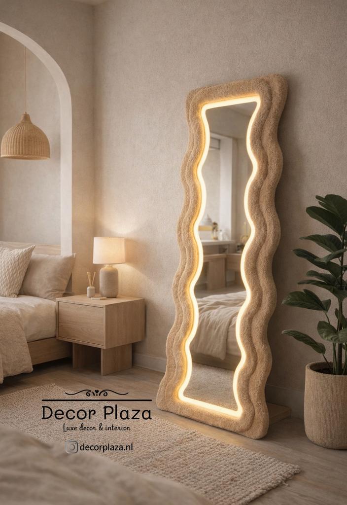 Nieuwe Luxe Fluffy Teddy Spiegels met Verlichting 4 kleuren!, Nieuw, Ophalen of Verzenden, Overige vormen, 150 tot 200 cm