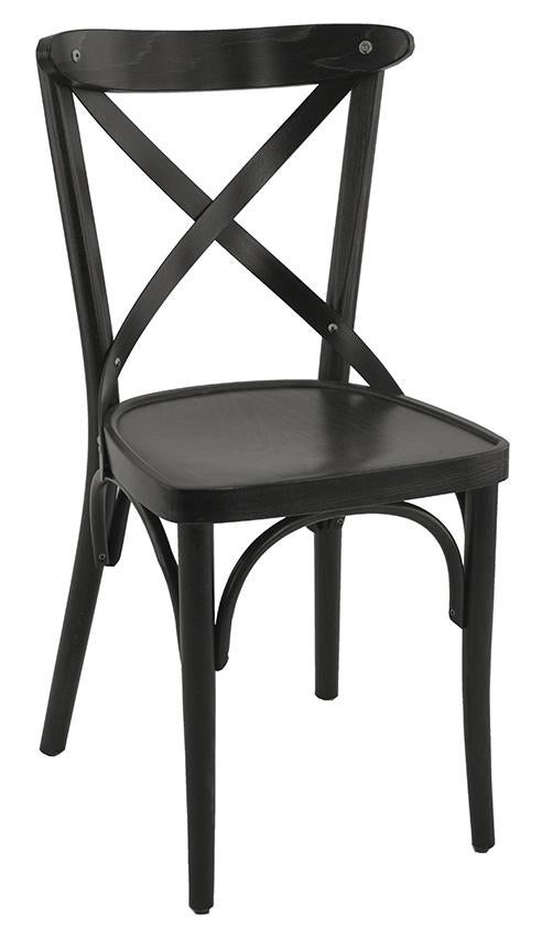 Houten café stoel met gekruiste rugleuning zwart