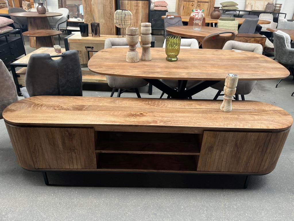 Magazijn Uitverkoop tv meubel retro mangohout ribbel Remi, Nieuw, Ophalen of Verzenden, Info@wkhome.nl, Argonweg 20 Amersfoort