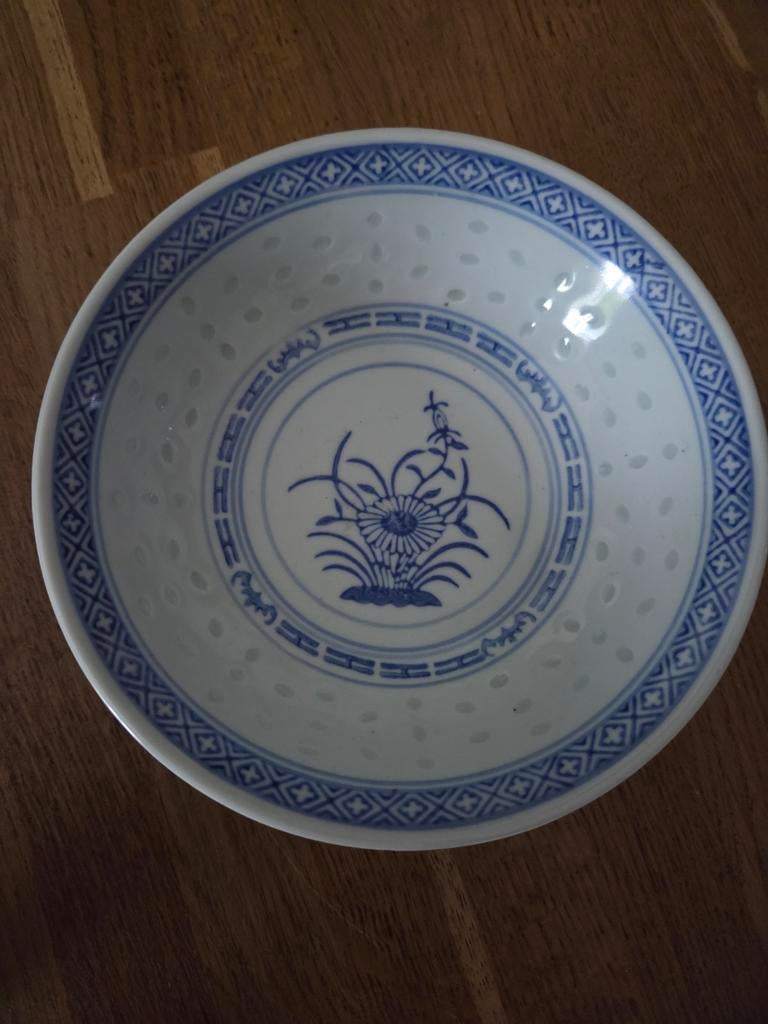 Antieke Chinese Rijstkom met Blauwe Decoratie, Ophalen of Verzenden