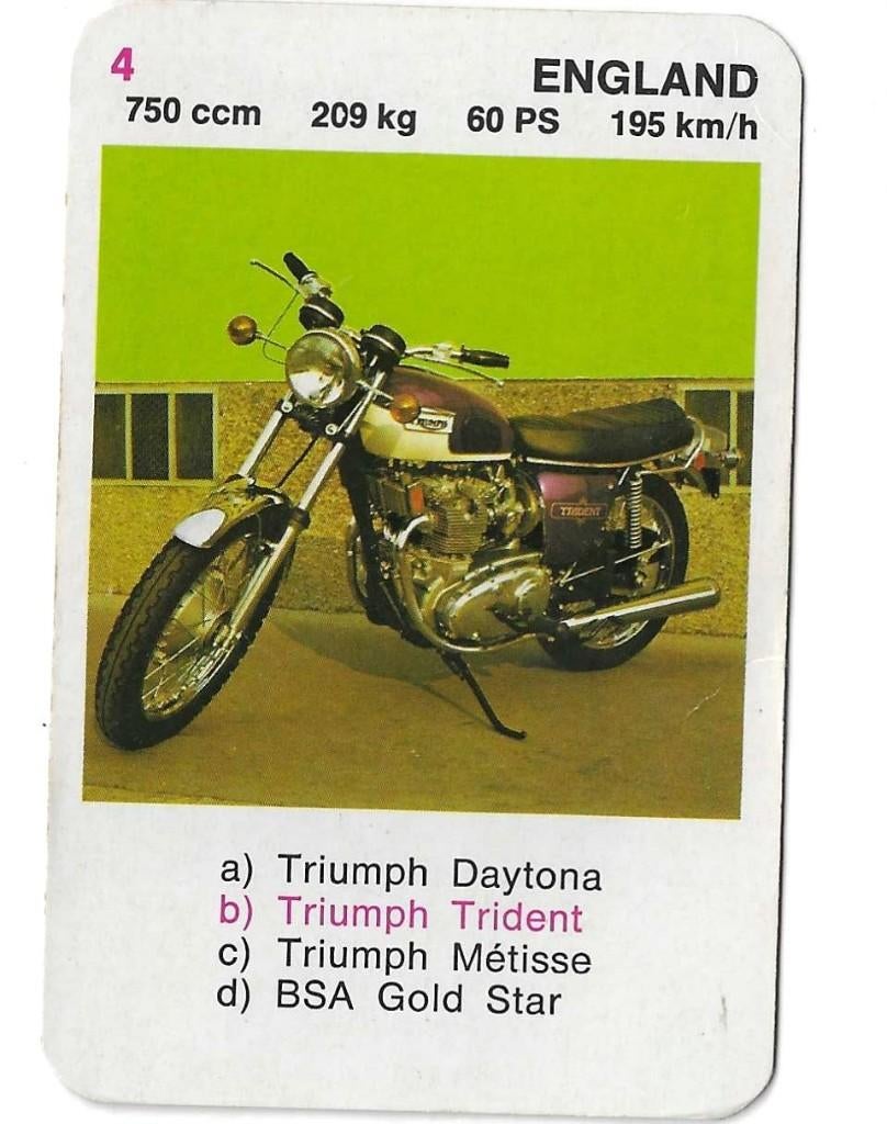 Kwartetkaart Triumph Trident, Ophalen of Verzenden, Gebruikt, Motoren