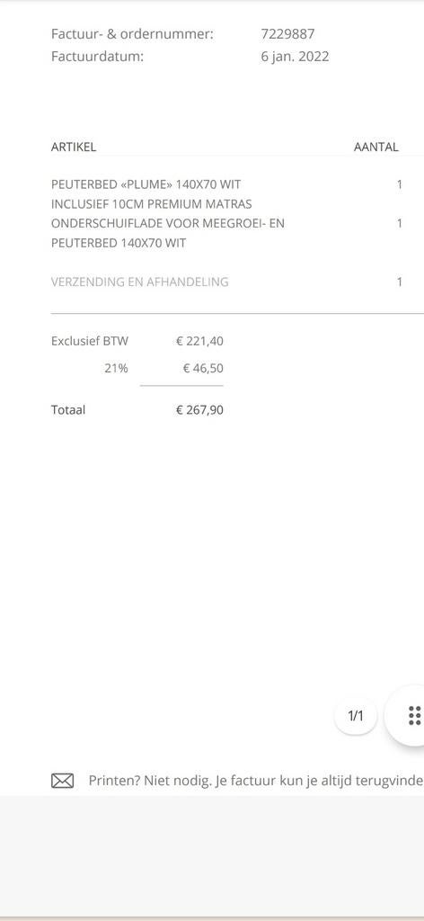 Peuterbed Wit, Kinderen en Baby's, Kinderkamer | Bedden, Gebruikt, 70 tot 85 cm, 140 tot 160 cm, Ophalen