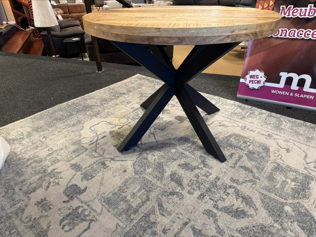 Eettafel rond 115cm met spinpoot Direct/leverbaar E-7108, Huis en Inrichting, Tafels | Eettafels, #Eettafel#Mango#Rond#115#Spinpoot#Modern
