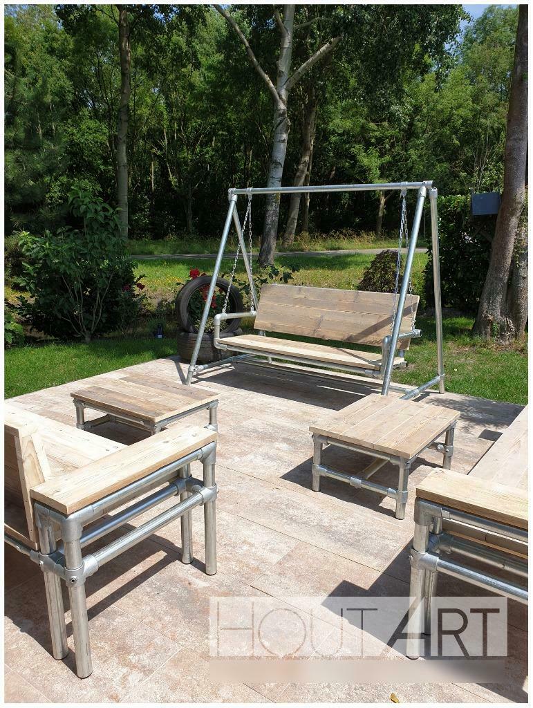 Schommelbank van steigerbuis met steigerhout, Info@hout-art.nl, Nieuw, Ophalen of Verzenden, Hoeves 3 in Schijndel