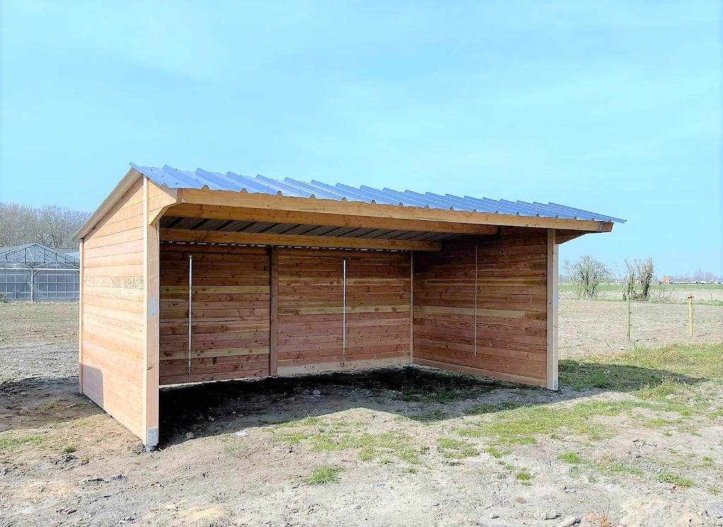 Schuilstal 4x6m in massief douglas hout - vlot leverbaar!, Stalling, 2 of 3 paarden of pony's