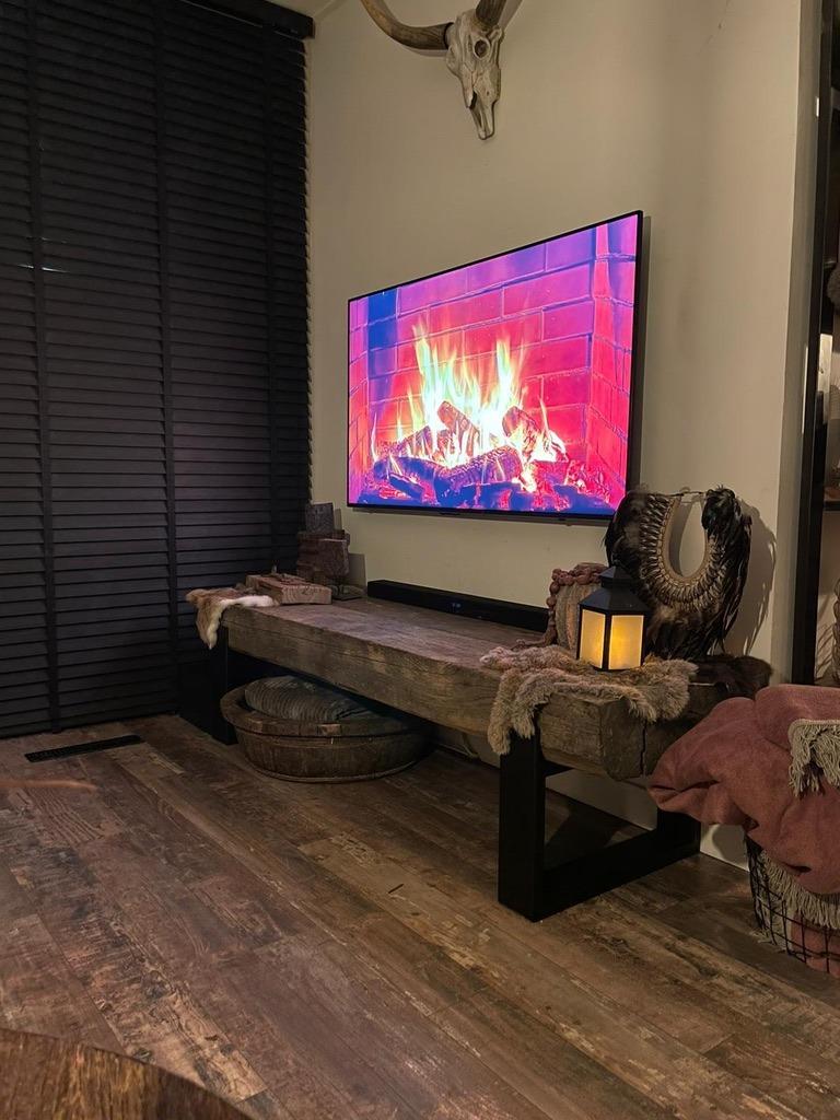 Stoer TV meubel, Onbehandelde Spoorbiels met matzwart staal, Ophalen, Nieuw, Robuust, authentiek, stoer, warm, 200 cm of meer