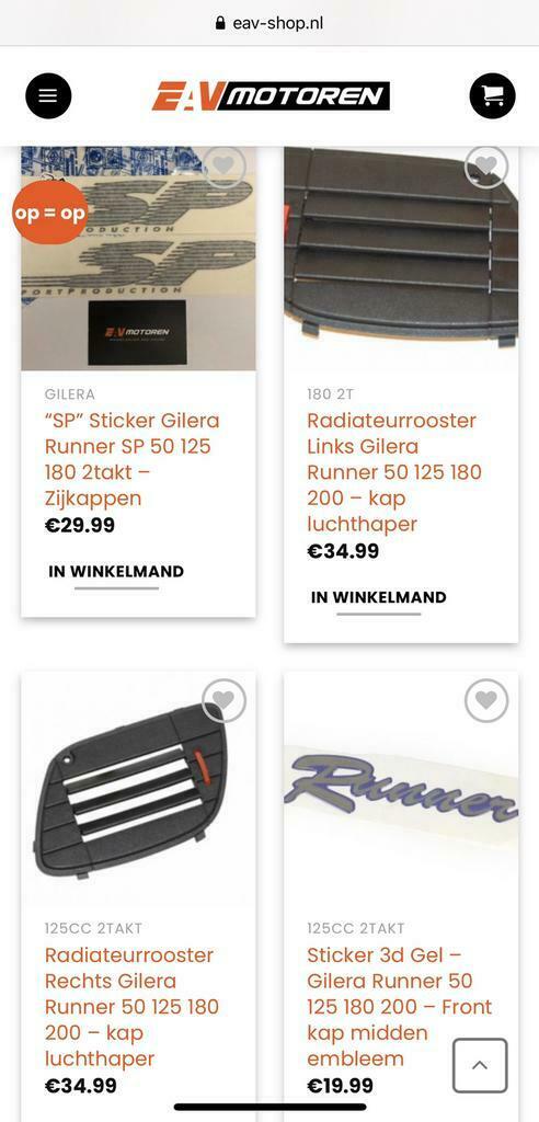 Gilera Runner 50 125 180 200 - Onderdelen nieuw Motorscooter, Ophalen of Verzenden, Nieuw, Overige typen, Piaggio
