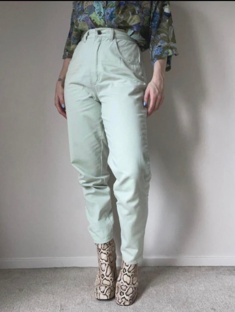 Pastelgroene vintage broek,S/M. 90s denim spijkerbroek jeans, Verzenden, Vintage, Maat 36 (S), Lang