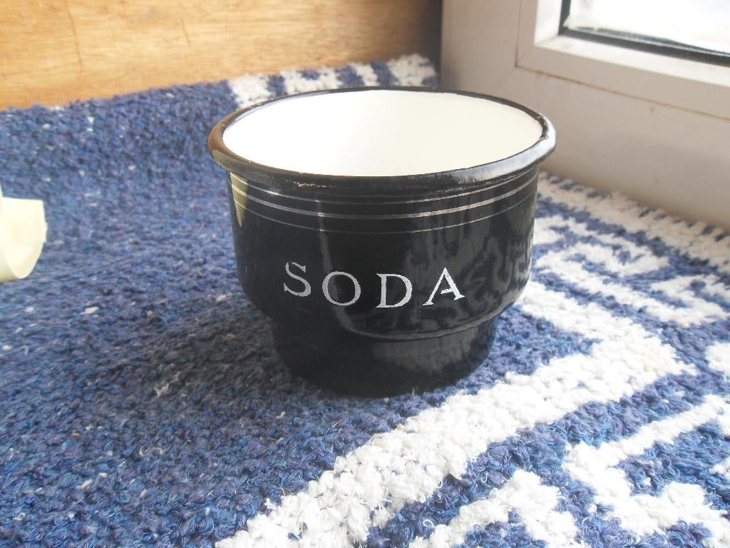 emaille Soda potje/ zwart emaille beker/ zand zeep soda, Ophalen of Verzenden