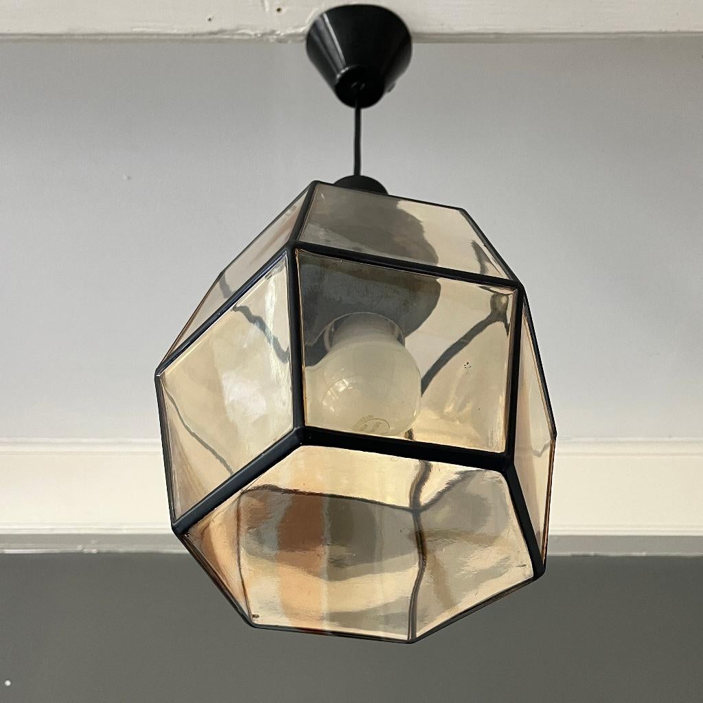 jaren 70 hanglamp rookglas Glashütte Limburg, Glas, Gebruikt, Wiener Werkstätte, Art deco
