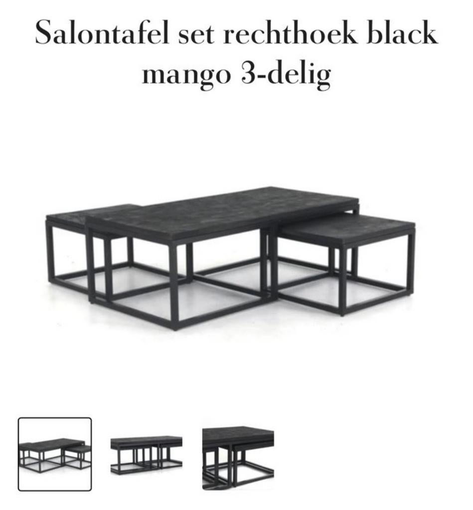 Moderne salontafel set - zwart mango hout, Teakhout, Nieuw, Minder dan 50 cm, Rechthoekig