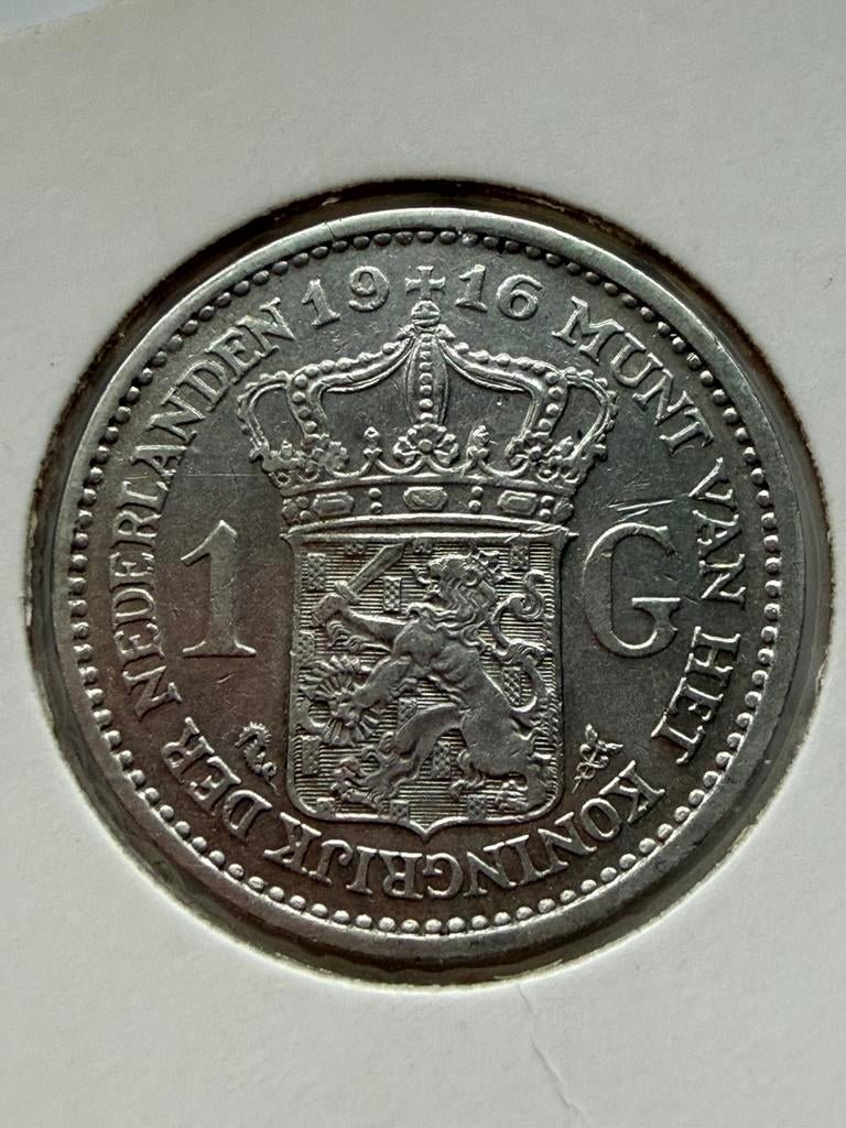 Nederland. Wilhelmina. 1 gulden 1916. ZF+, Postzegels en Munten, Munten | Nederland, 1 gulden, Zilver, Ophalen of Verzenden, Koningin Wilhelmina