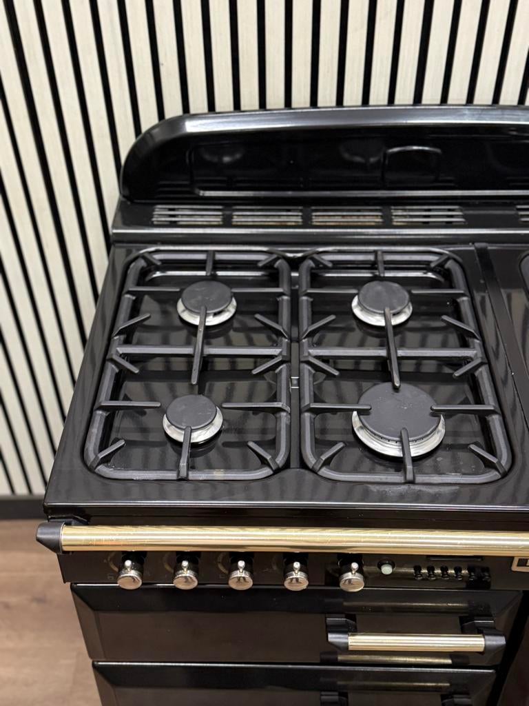 Luxe Falcon Classic Fornuis zwart/messing 3 ovens 90 cm, Fornello Esperta, Ophalen of Verzenden, Zo goed als nieuw, Energieklasse A of zuiniger
