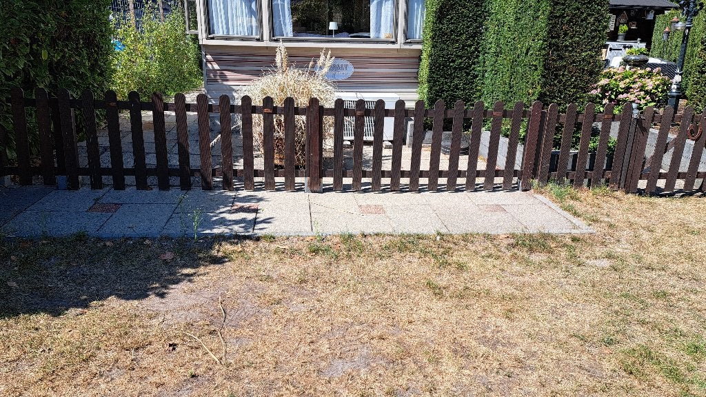 Tuinhek met poortje en paalpunten - 6.5 meter, Tuin en Terras, Ophalen, Met poort, Gebruikt, Tuinhek