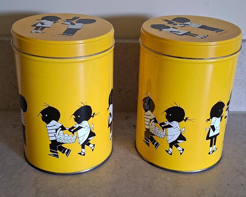 Vintage gele Jip & Janneke voorraadblikken HEMA, Verzamelen, Blikken, Ophalen of Verzenden, Gebruikt, Overige