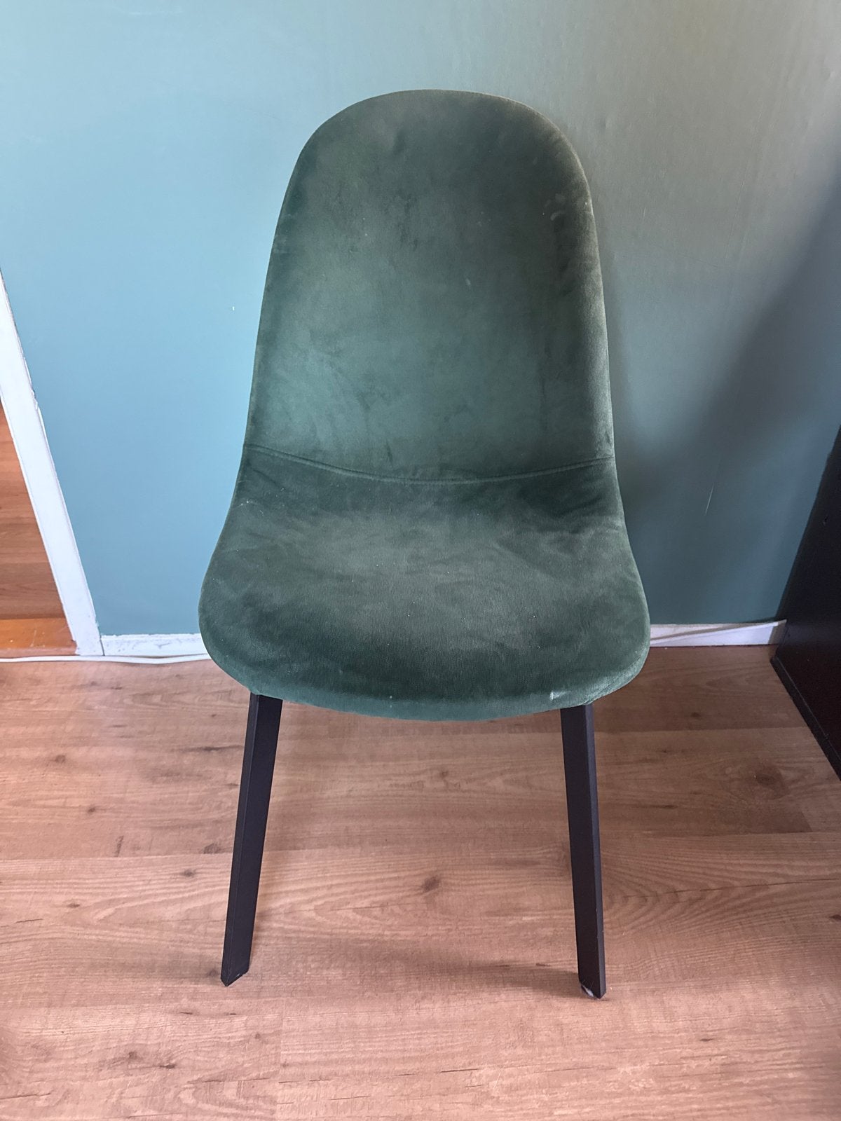 6 Stijlvolle Groene Velours Eetkamerstoelen, Ophalen, Gebruikt, Overige kleuren, Eén