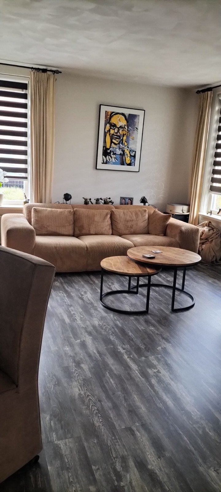 Comfortabele ribstof bank met fauteuile en hocker, Ophalen, Modern, Comfortabel, Driepersoons, 75 tot 100 cm