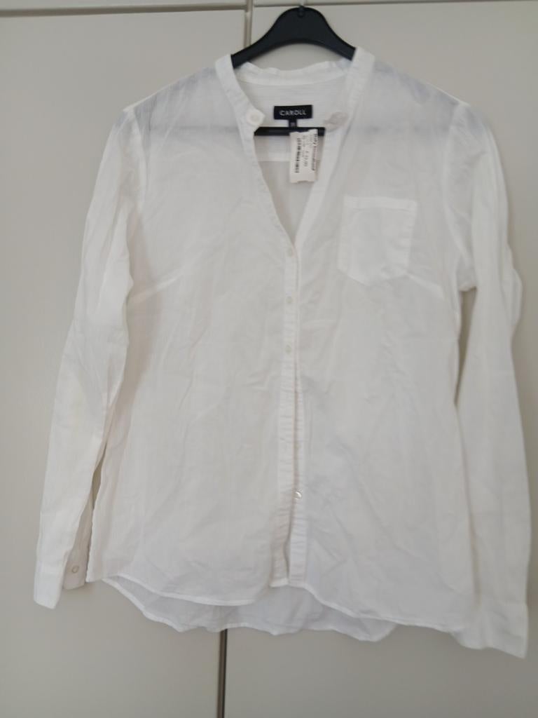 38 Mooie blouse wit luchtig katoen zonder kraag mouwophalers, Ophalen of Verzenden, Zo goed als nieuw, Maat 38/40 (M), Wit