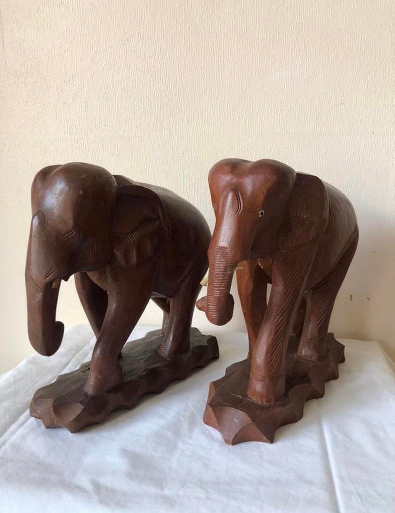2 x groot houten oliefant - 24 cm (H) - bijna gratis, Antiek en Kunst, Ophalen of Verzenden
