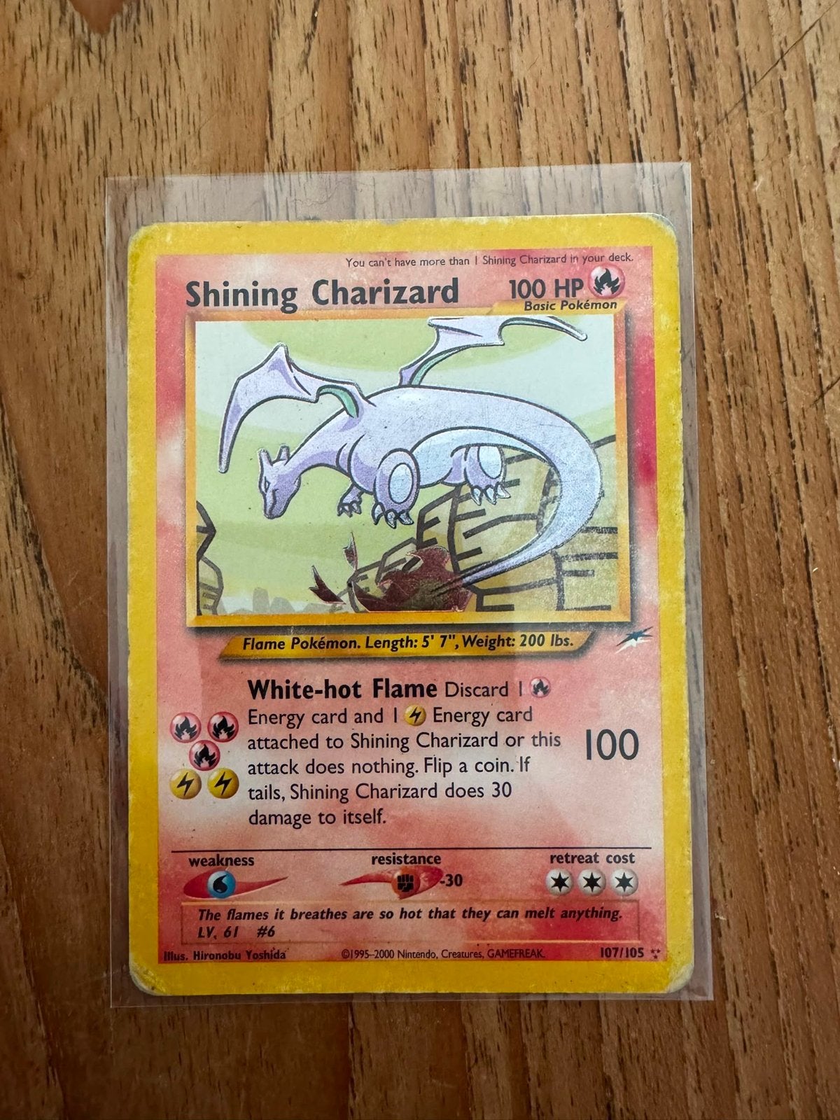 Shining Charizard 107/105 Pokémon Kaart, Ophalen of Verzenden, Gebruikt, Losse kaart, Foil