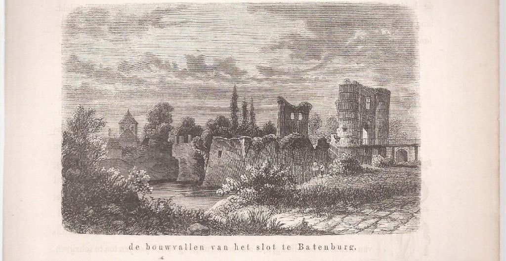 Batenburg de Bouwvallen van het slot Batenburg 1857, 1800 - 1899, Architectuur, Ophalen of Verzenden, 13 cm