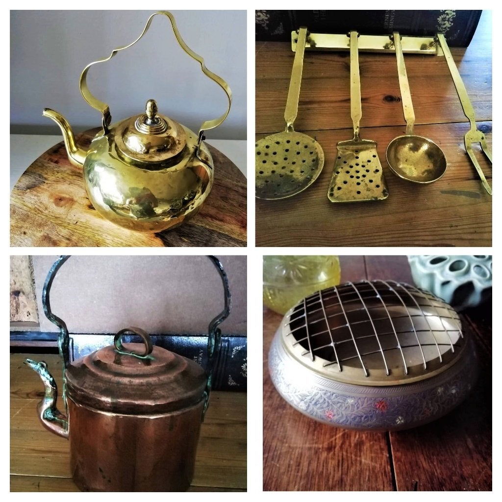 Koper appelketel waterketel lepelrek rozensteker antiek, Antiek en Kunst, Ophalen of Verzenden