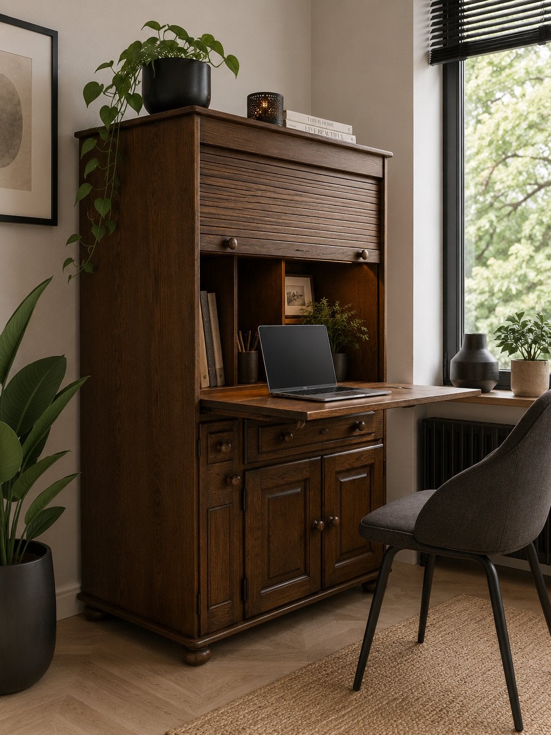 Vintage Antieke Secretaire / Bureau-kast combinatie van Hout, Huis en Inrichting, Ophalen, Opbergruimte, Gebruikt, Hout