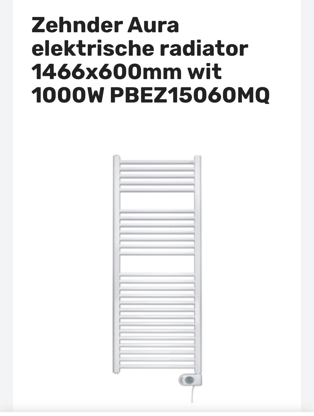 Nieuwe Zehnder Aura elektrische badkamer radiator 1000W, Ophalen, Nieuw, 800 watt of meer, Radiator