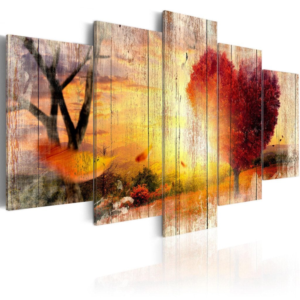 777 Hart Natuur Sunset 5 Luik Canvas XXL Schilderij 200x100, Ophalen of Verzenden, Nieuw, 125 cm of meer, Schilderij