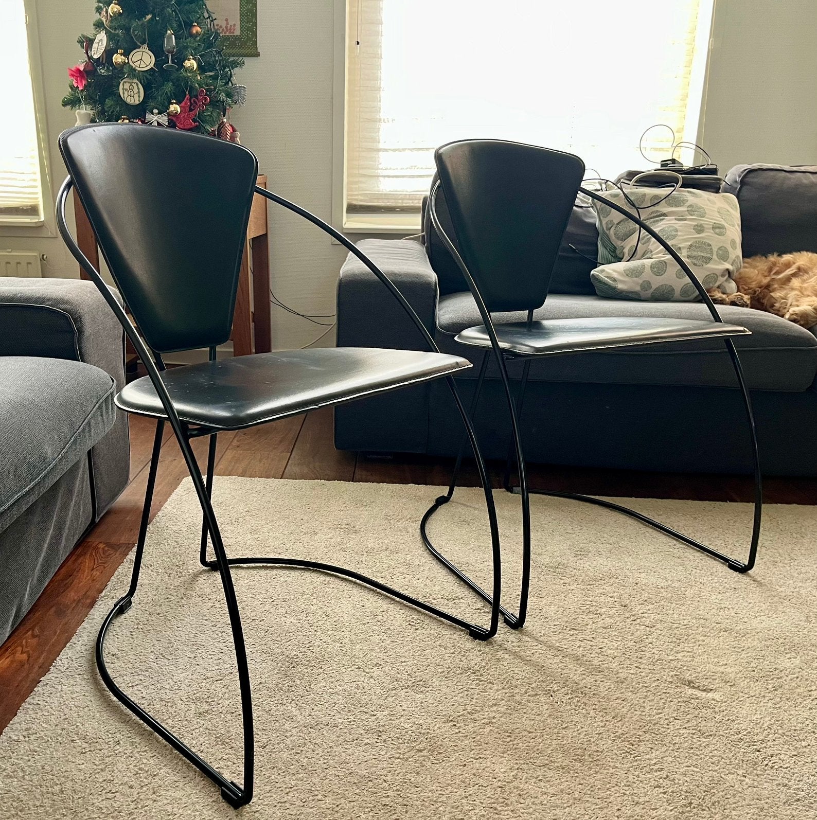 2 Italiaanse Vintage design stoelen, jaren '80, Huis en Inrichting, Ophalen, Zo goed als nieuw, Zwart, Twee