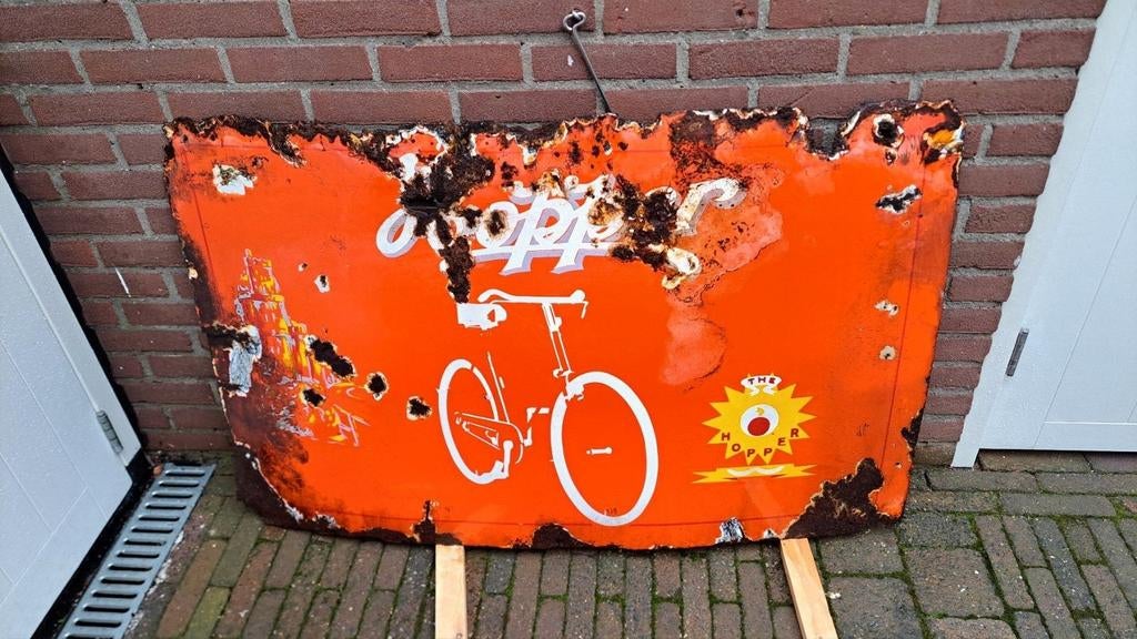 2 x groot emaille reclame bord, Ophalen, Gebruikt, Reclamebord