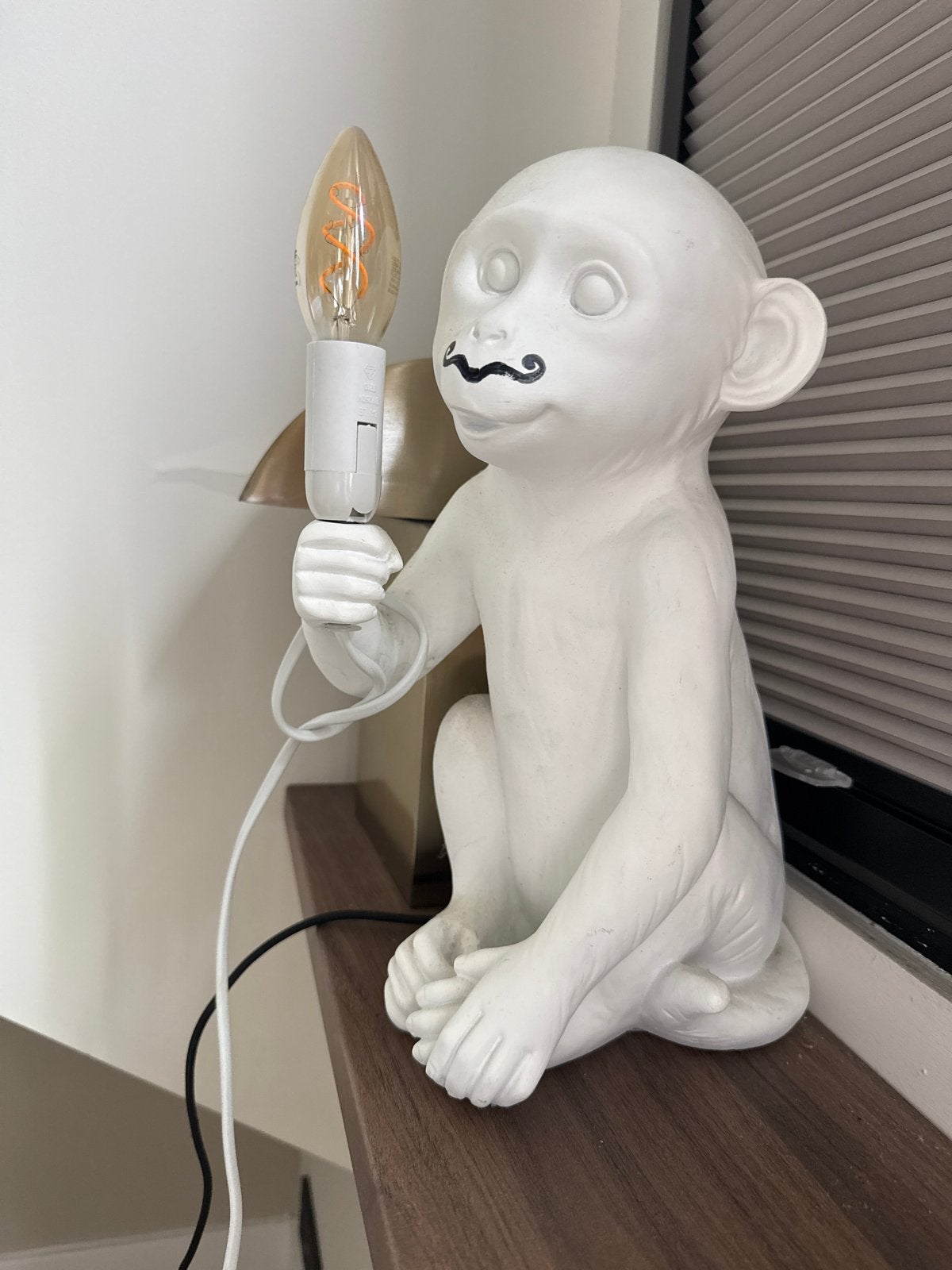 Aap lamp met snorretje - unieke tafellamp, Wit, Overige merken, Kunststof, E14 (klein)