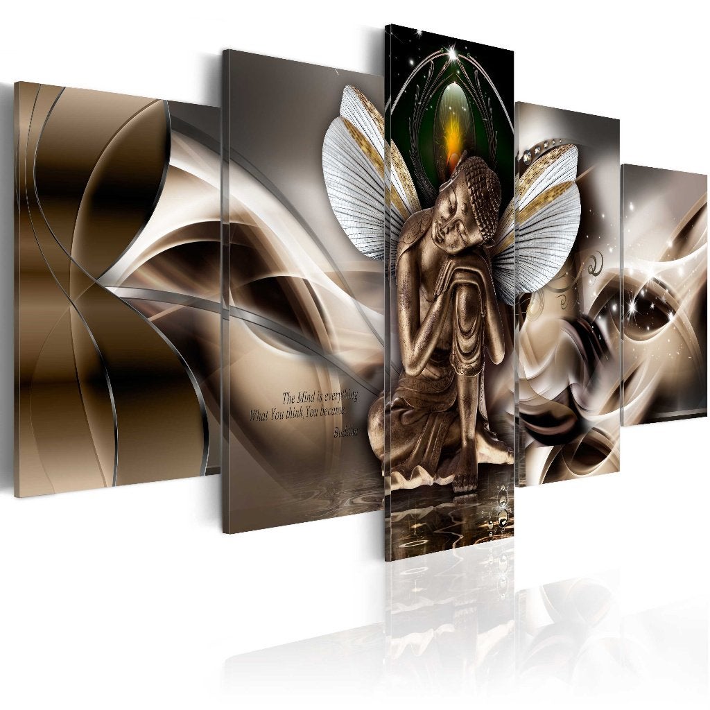 789 Buddha Boedha 5 Luik Canvas Schilderij 200x100cm 2 maten, Ophalen of Verzenden