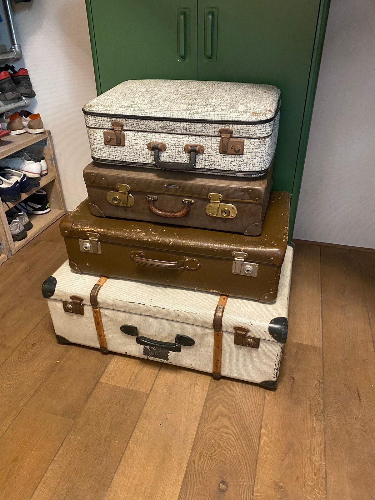 4 Vintage koffers, stapelbaar € 49, Sieraden, Tassen en Uiterlijk, Ophalen, Gebruikt, Hard kunststof
