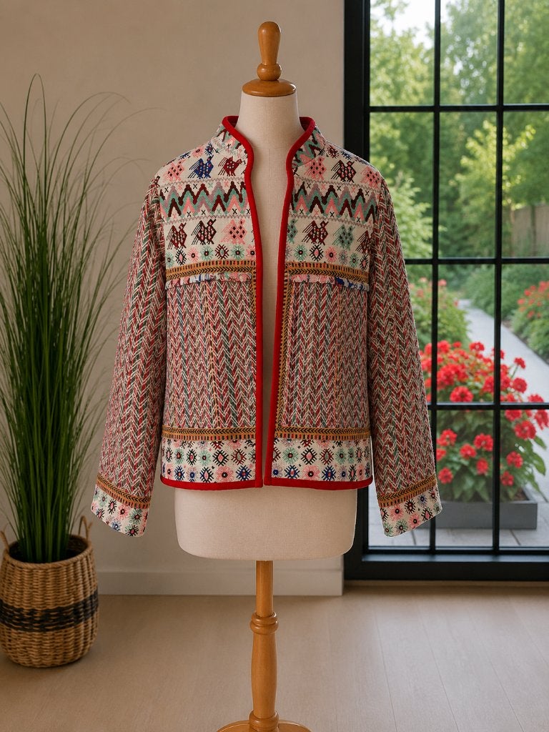 Vintage Handgeweven Cropped Jasje – Boho / Ibiza Style, Maat 38/40 (M), Verzenden, Ana Ibiza, Zo goed als nieuw