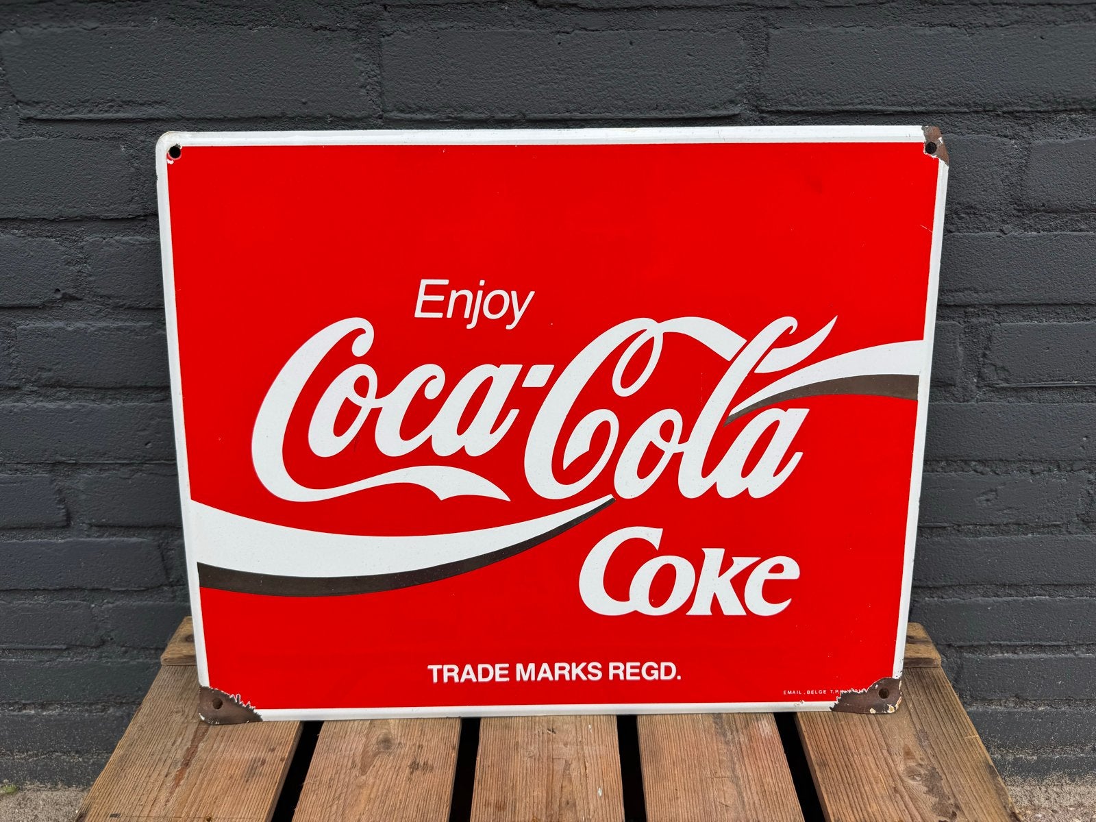 Vintage Coca-Cola Emaille Reclamebord - Enjoy Coke, Antiek en Kunst, Ophalen of Verzenden