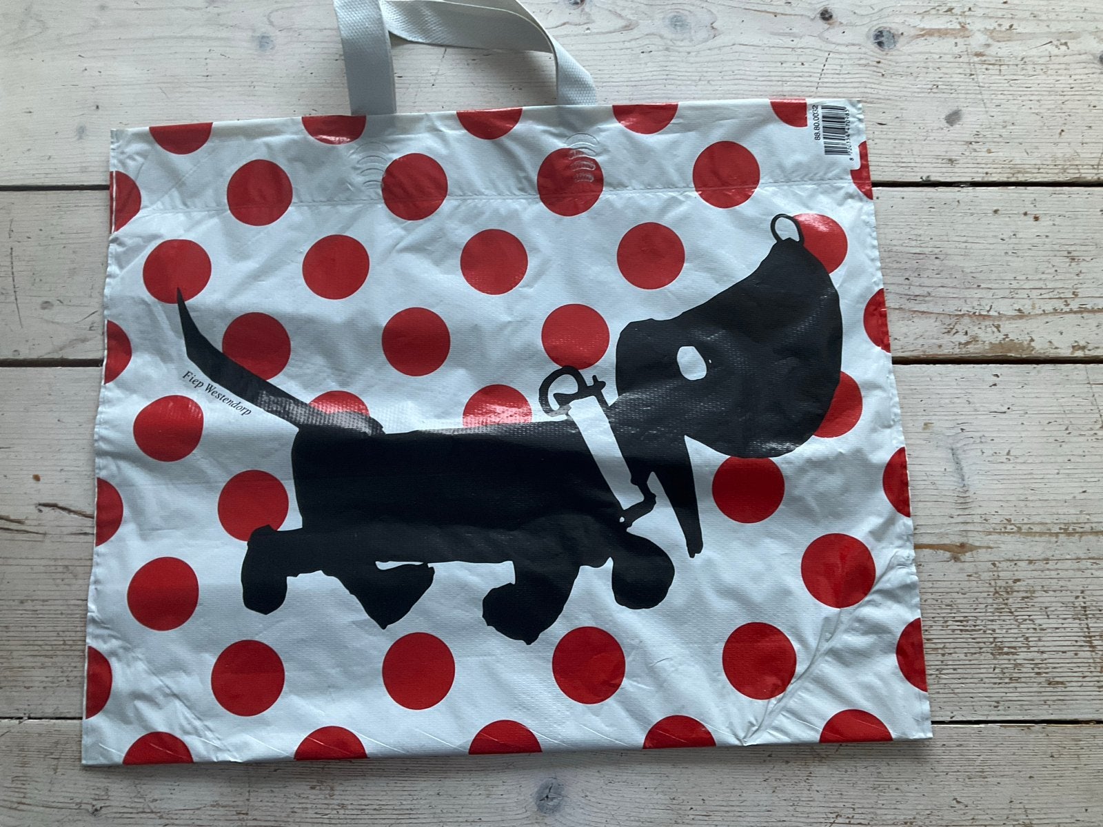 Leuke Takkie shopper met stippen en hond, Sieraden, Tassen en Uiterlijk, Ophalen of Verzenden, Nieuw, Wit, Shopper