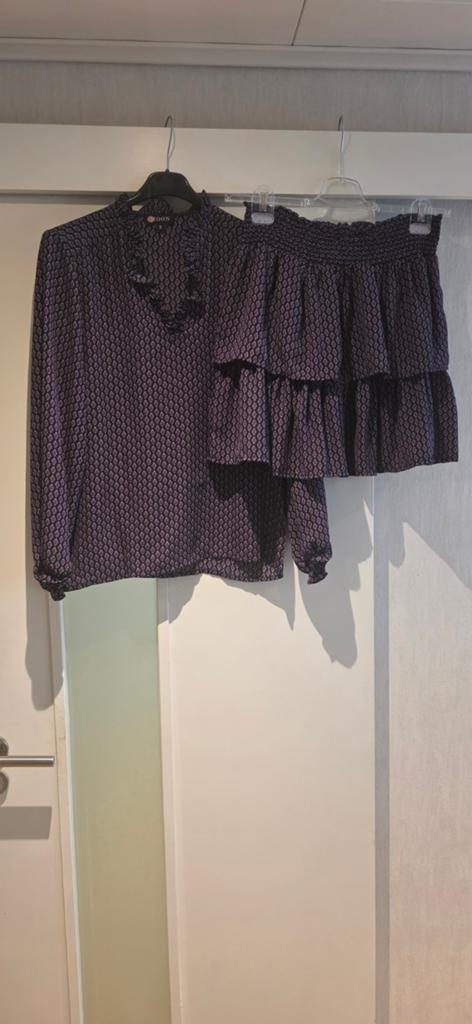 Moon Blouse en Rok Set - Zwart/Paars Patroon, Ophalen of Verzenden, Zo goed als nieuw, Maat 36 (S), Boven de knie