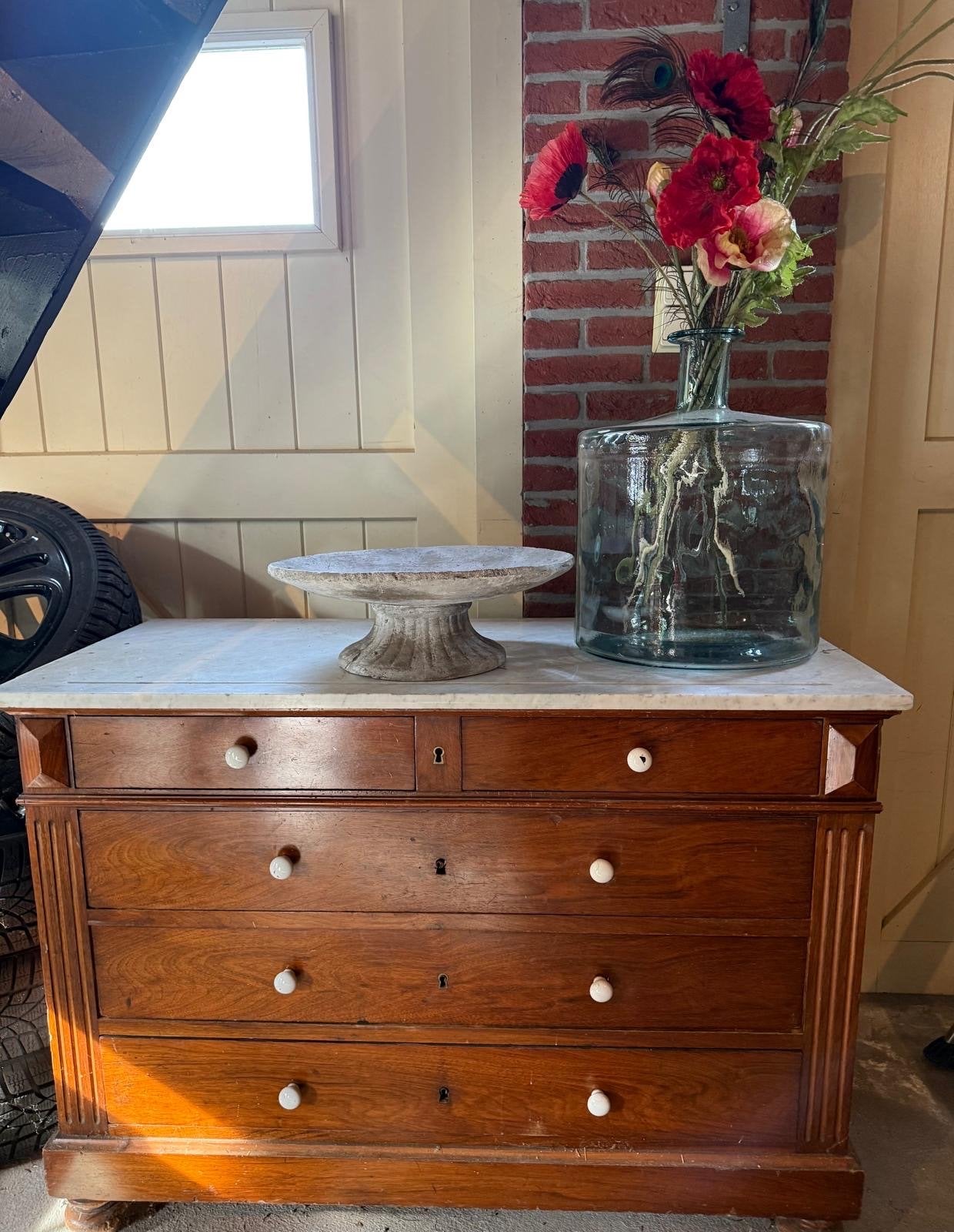 Antieke Houten Commode / Ladenkast met Wit Marmeren Blad, Ophalen
