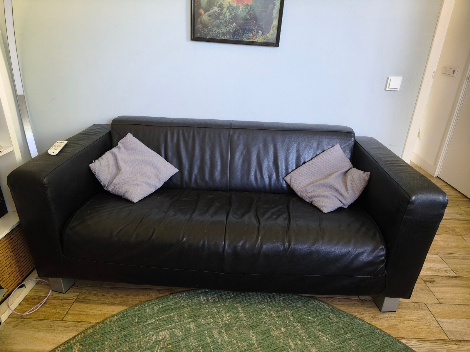 Gratis zwart leren bankje, Ophalen, Gebruikt, 150 tot 200 cm, Tweepersoons