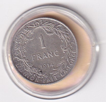 Belgie 1 Franc 1914 met randtikje, Verzenden, België, Losse munt, Zilver