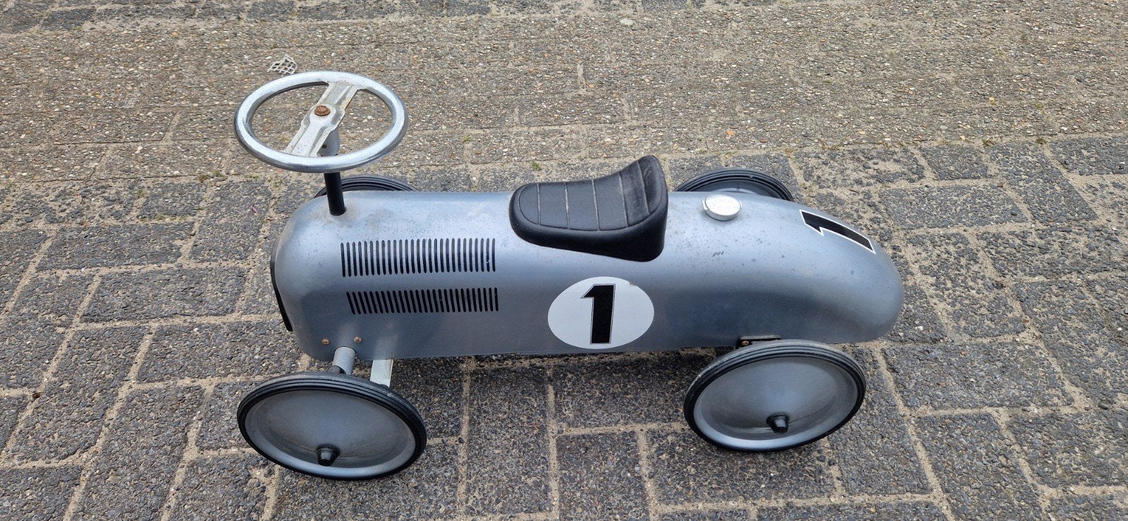 Vintage trapauto racewagen nr. 1 - grijs, Ophalen of Verzenden, Gebruikt